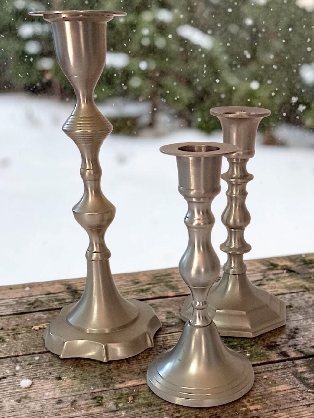3‎ Ornate Pewter Tone Candlesticks Taper Candle Holders Farmhouse Rustic Cabin